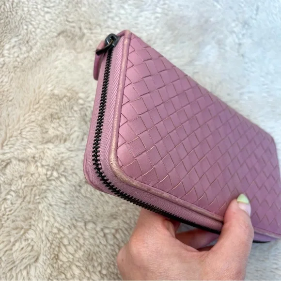 Bottega Veneta Nappa Intrecciato Pink Zippy Long Wallet Wallets